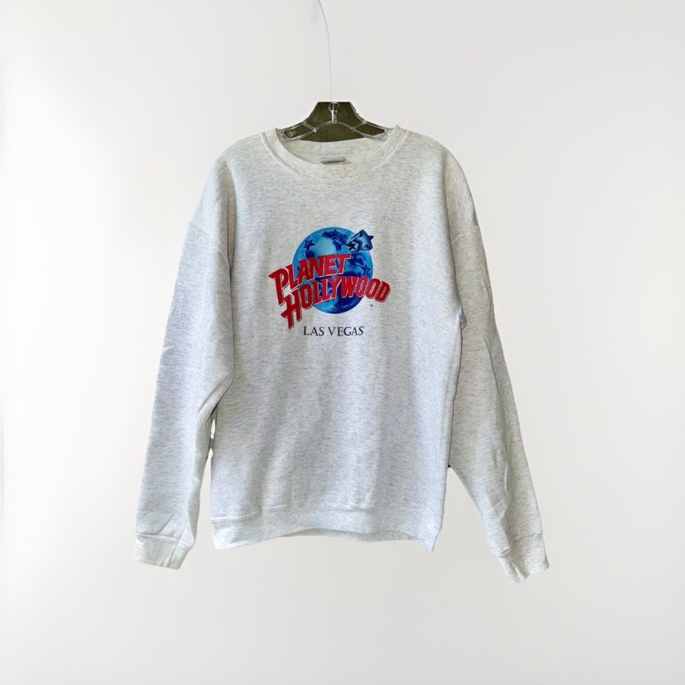 Planet Hollywood Las Vegas Gray Long Sleeve Logo Sweater Vintage XL